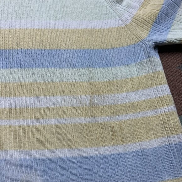 Vintage ribbed polo shirt short sleeve multicolor striped pullover women L/XL - Picture 2 of 12
